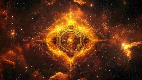 Stellar vortex mandala with concentric rings in radiant nebula field