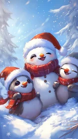 Joyful snowman family shares a cozy winter moment together