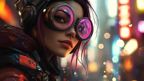 Neon city dreamer with bright goggles and fearless style.