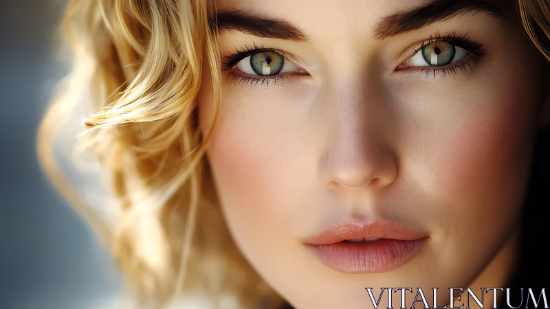 Close-up portrait shows detailed face and vivid green eyes