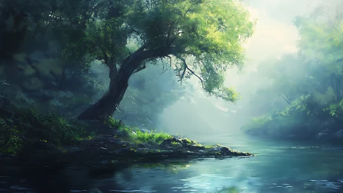 Ancient Oak by Misty River.
