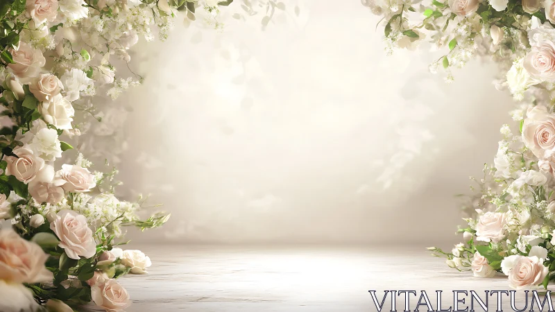 Elegant Floral Garden Setting with Soft Pink Blooms