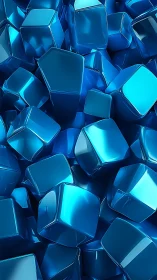 Chrome-blue candy cubes tumbling in a glossy geometric tide.