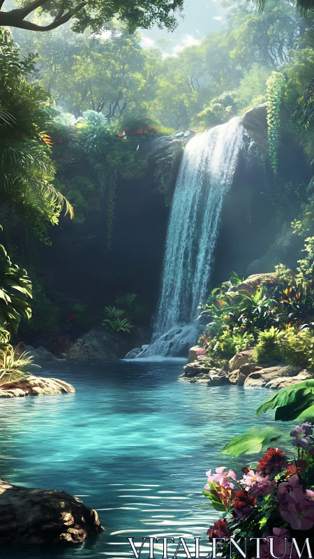 Secret lagoon hushes beneath a sunlit emerald curtain