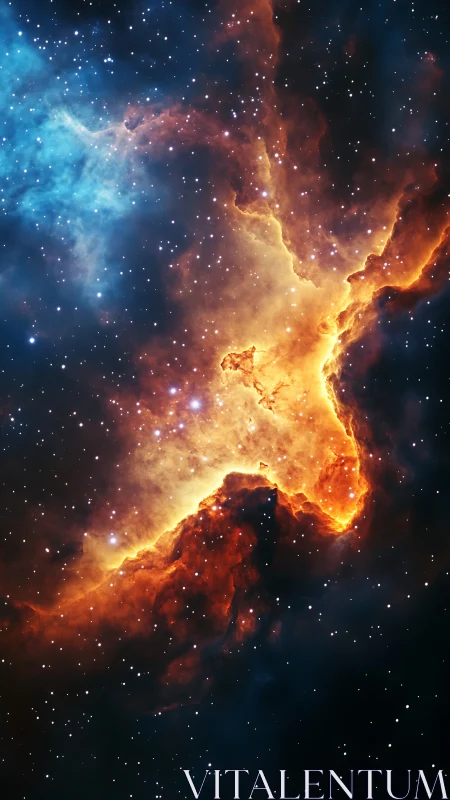 Nebula cloud shows glowing orange gas and dense star field
