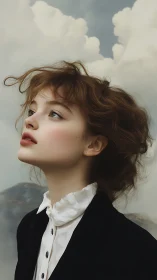 Dreamful portrait study with soft skyward gaze.