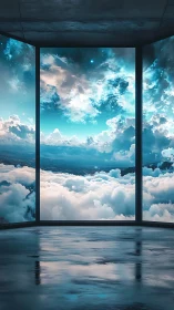 Panoramic observatory overlooking luminous celestial cloudscape
