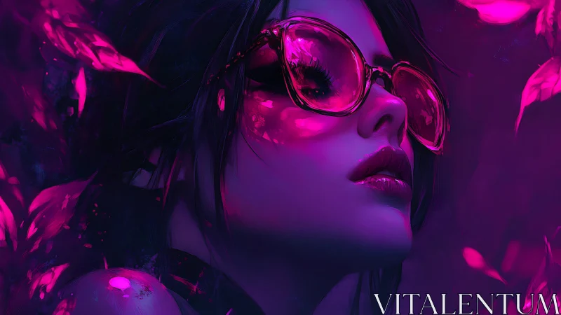 Neon magenta portrait isolates reflective glasses and glossy lips