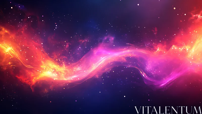 Colorful nebula-like energy stream curves across dark space