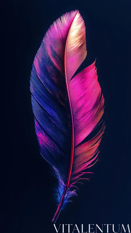 Colorful feather rendered with neon gradient lighting
