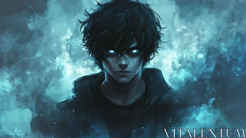 Dark-haired youth stands amid glowing blue energy storm