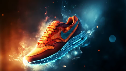 Electric glow sneaker dancing between fire and ice.