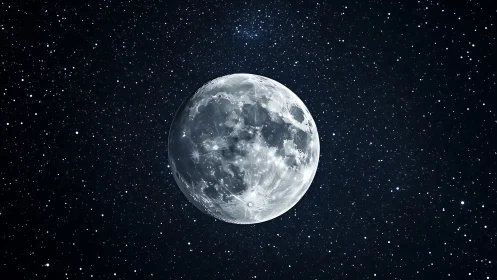 Full moon centered against dense starry night sky.