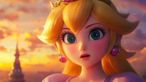 Stylized princess close-up at sunset with cinematic lighting