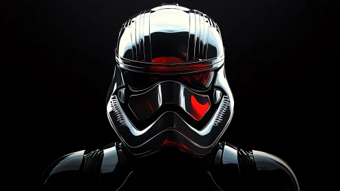 Chrome-clad void trooper in crimson-lit silence.