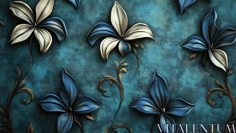 Midnight Blooms Dance: Ethereal Flowers Waltz Turquoise Canvas.