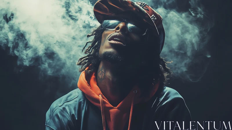 Backlit urban portrait isolates subject in dramatic smoke haze