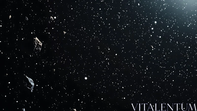 Sparse asteroid field with scattered rocks in deep space.