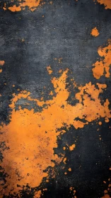 Rugged dark metal surface shows bold orange paint splatter