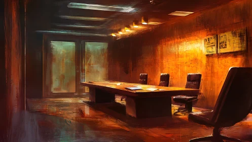 Midnight boardroom glowing with secretive cinematic heat.