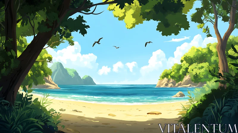 Tropical Beach Cove with Mountain Inlet.