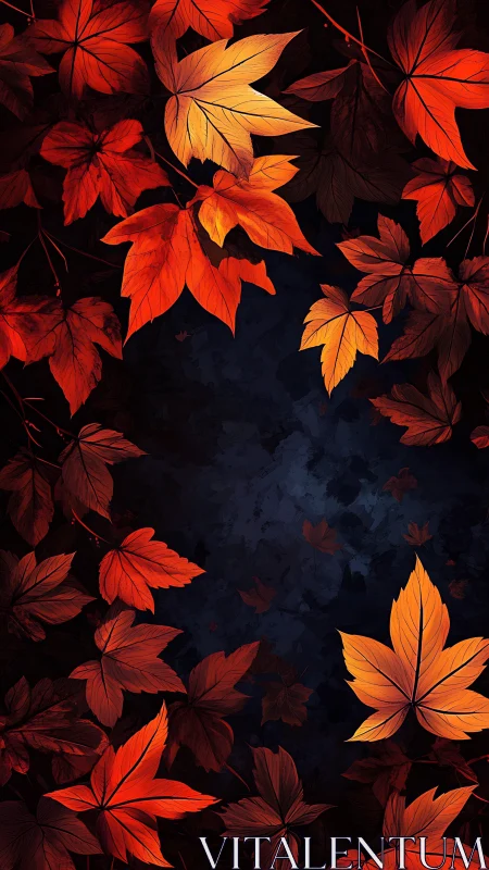 Crimson maple cascade circling a midnight indigo hollow.