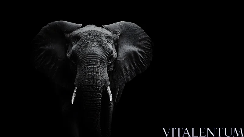 Monochrome frontal elephant portrait isolates sculptural texture
