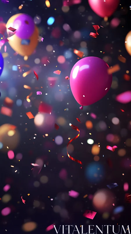 Luminous Balloons with Confetti in Bokeh Depth of Field Composition.