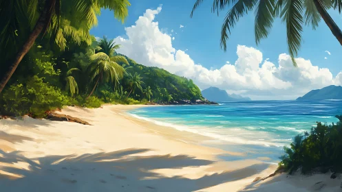Tropical Coastal Landscape: Palm-Fringed Beach with Azure Waters
