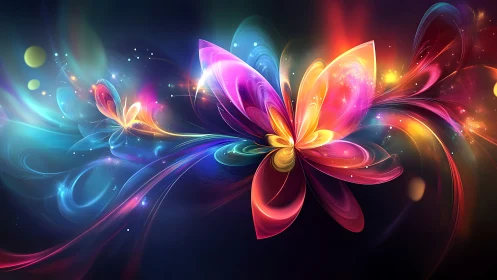 Luminous abstract flower bursts with fluid neon color.