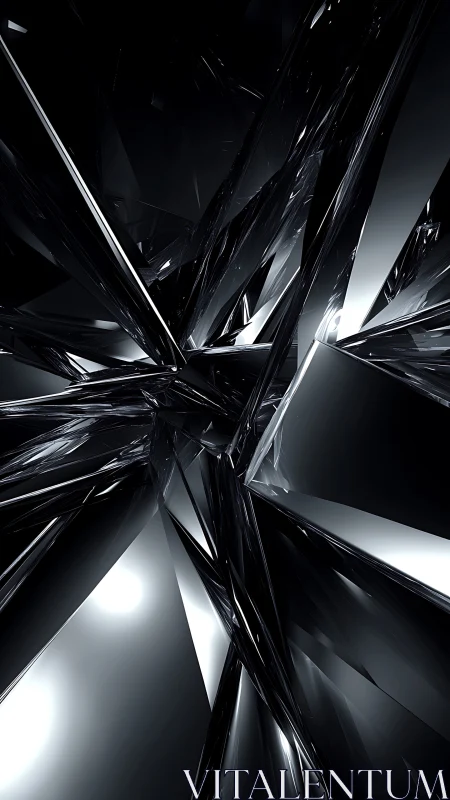 Crystalline metallic shards in angular monochrome convergence.