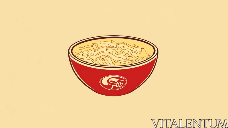 Minimalist red noodle bowl illustration with flat colors.