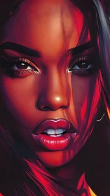 Intense digital portrait captures bold red cinematic lighting