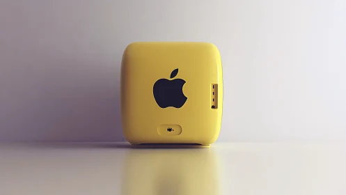 Yellow Apple Mac Mini 3D Product Visualization on Neutral Background