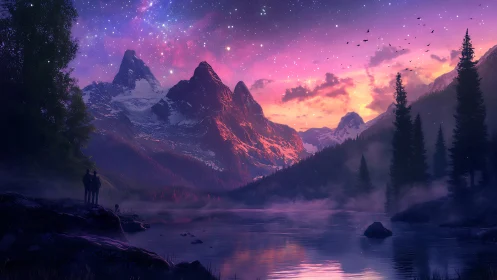 Starlit mountain river at dusk with quiet companions.