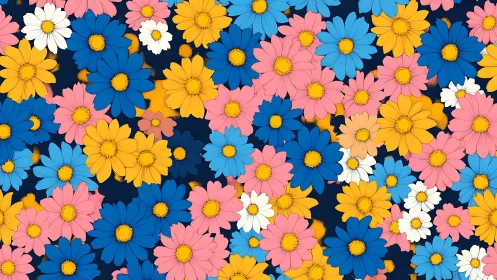 Daisy Explosion: Navy Canvas Bursting with Chromatic Joy.