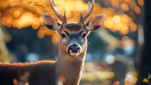 Young buck in shallow depth-of-field autumn bokeh portrait