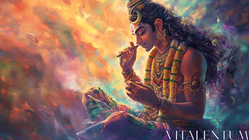 Divine musician in vibrant spiritual digital artwork.