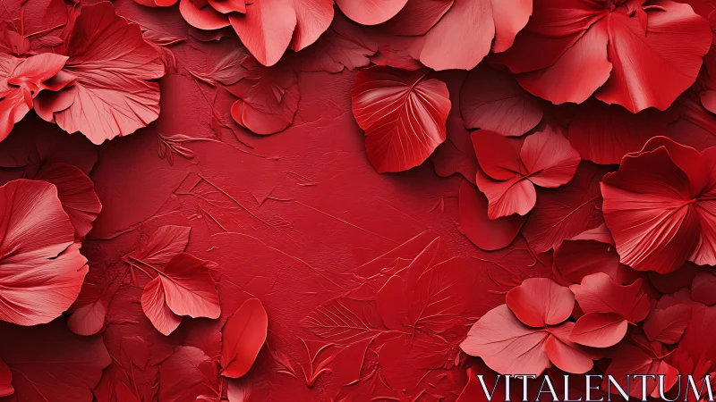 Crimson Petals Dance Across Textured Canvas of Deepest Red