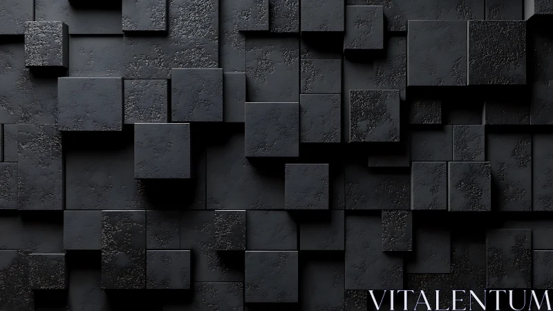 Shadows play across layered black cubes in calm geometry