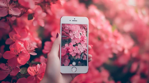 Blossom Screen: Digital Garden Held in Hand.