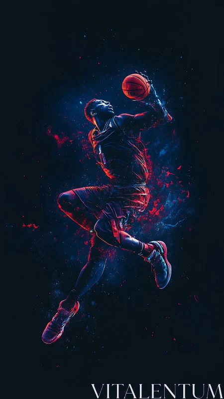 Electric basketball leap glowing with bold neon energy.