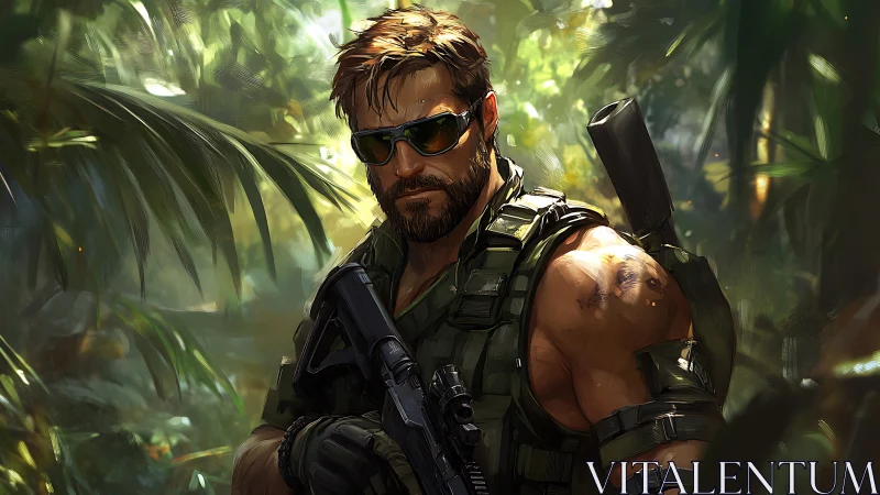 Armored jungle operative rendered in high-detail digital painting