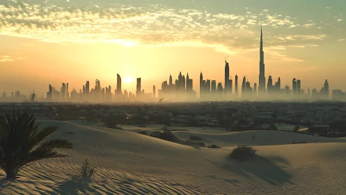 Desert dunes whisper while a skyscraper forest greets sunrise
