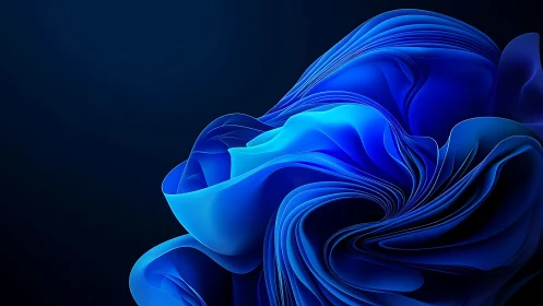 3D folded blue ribbons in fluid abstract structural bloom.