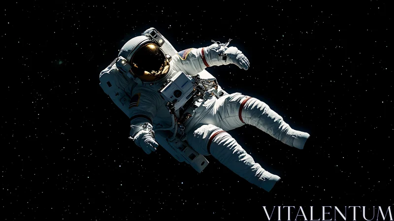 Gentle drift of a lone astronaut in the quiet night of space.