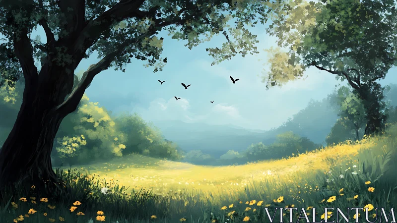 Morning sun drapes a wildflower meadow in painted quiet light