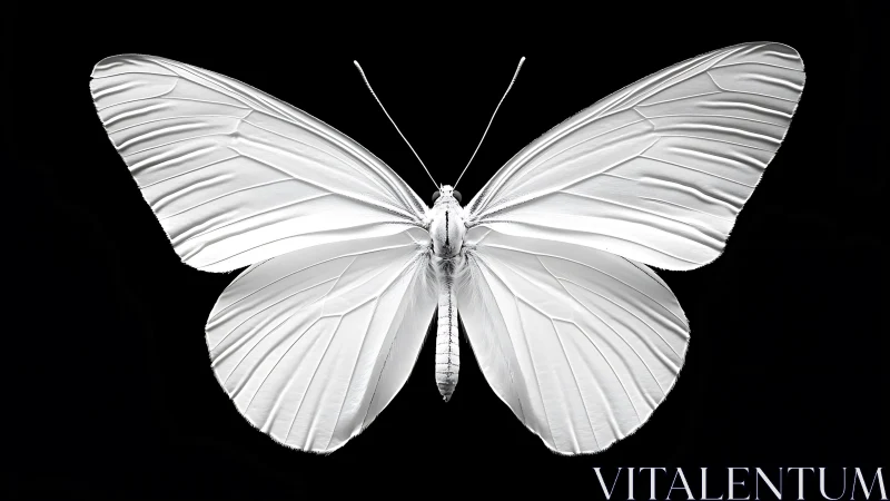 White butterfly macro on black background, high contrast.