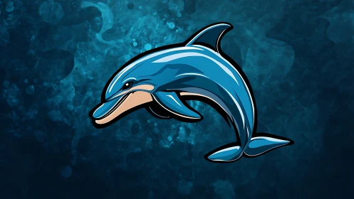 Hydrodynamic stylized dolphin emblem on abstract oceanic field.