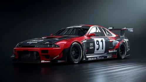 Red and black race car 3D render with number 91 livery.